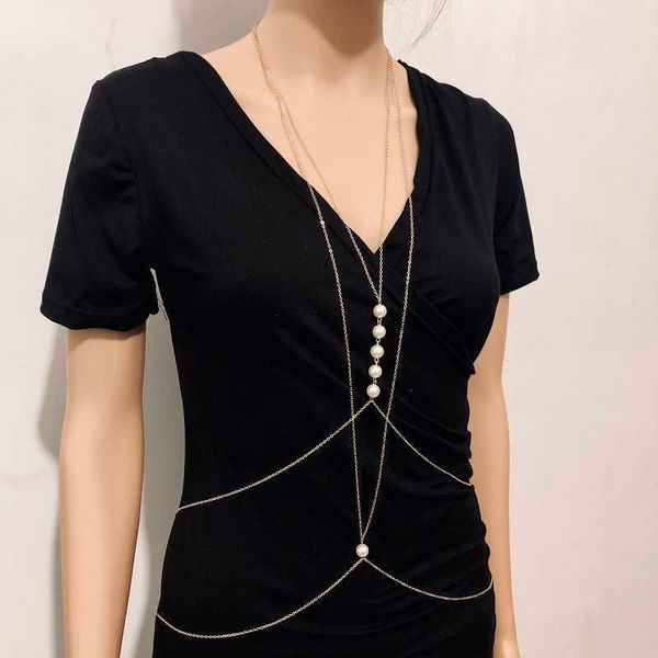 

pearl body chain bodychain bikini waist chain beach body chain, Silver