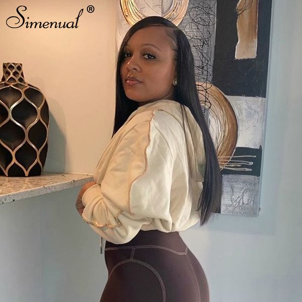 

casual warm long sleeve crop hoodies women solid fleece fall winter 2021 sweatshirts streetwear sportswear workout top, White;black