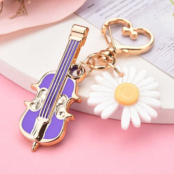 

fashion metal violin keychain for women men car bag musical instrument key chain heart buckle flower keyring musician party gift