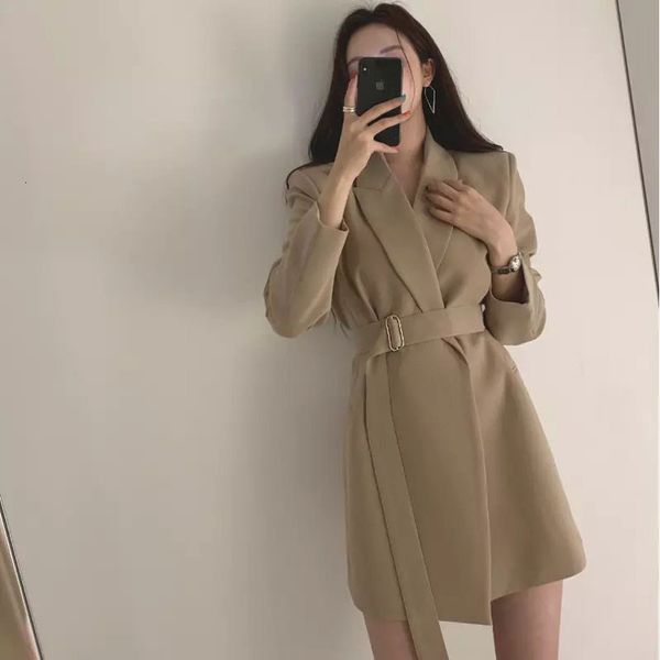 

women's suits & blazers blazer summer chic lace-up for women 2021 mode solid long sleeve autumn coats, White;black