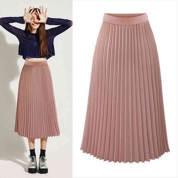 

pleated summer high waist womens skirt plus size elegant chiffon femme black white ladies midi saia