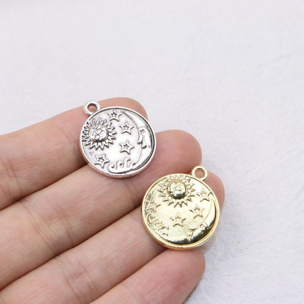 

charms eruifa 10pcs 20mm sell sun moon star zinc alloy necklace earrings fashion jewelry handmade diy pendant 2 colors, Bronze;silver