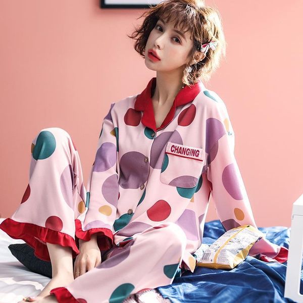 

printed autumn winter sleepwear long sleeve homewear women cute pink sleep set pajamas pyjamas suit 2pcs nightwear, Black;red