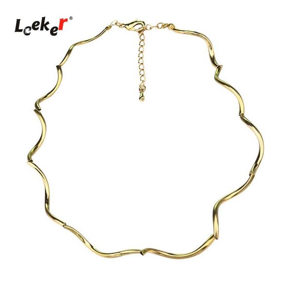 

chokers leeker simply gold silver color choker necklace for women bijoux femme neck chain 2021 arrival accessories jewelry 380 lk2, Golden;silver
