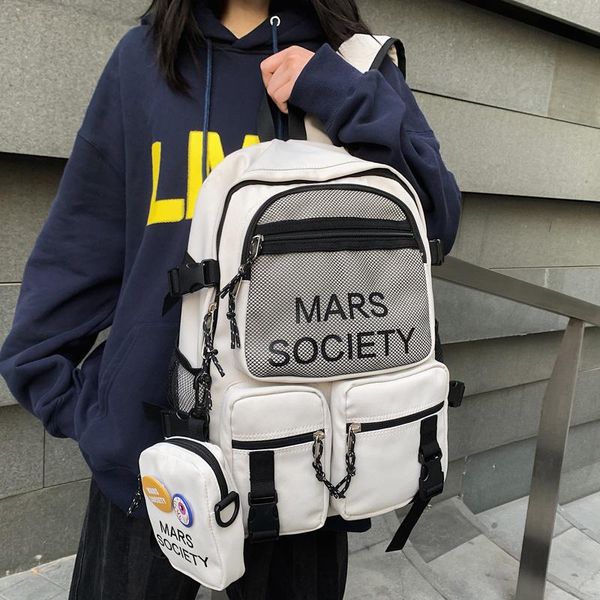 

backpack waterproof nylon women men multi-pocket travel bag net schoolbag letter printing laptop