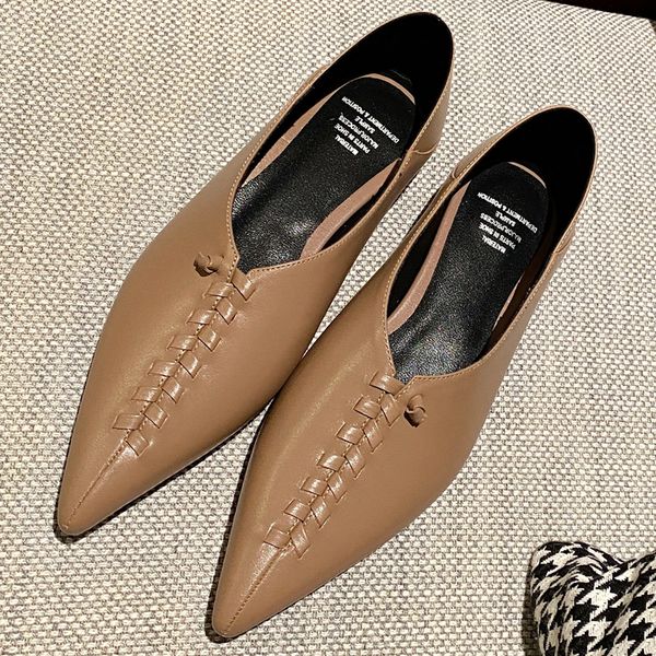 

womens genuine leather pointed toe slip-on ballerinas soft comfortable 2021 spring new female soft comfort ballet flats shoesdress shoes, Black