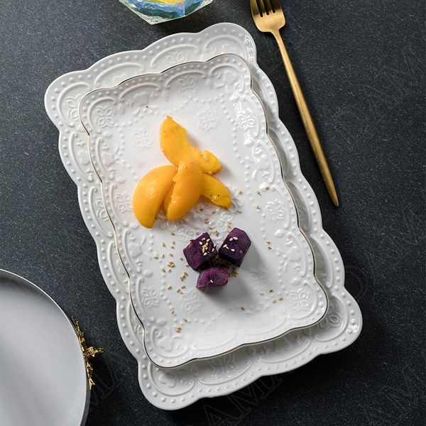 

dishes & plates northern europe ceramic golden stroke fruit salad plate retro decorative sushi relief craft western steak