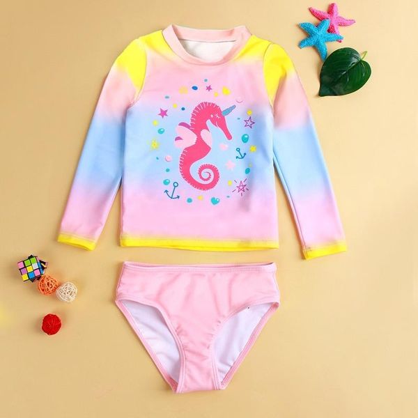 

one-piece suits 2-10y swimsuit kids swimwear pink teenage sun protection bikini set long sleeve two piece child beachwear girls bathing suit