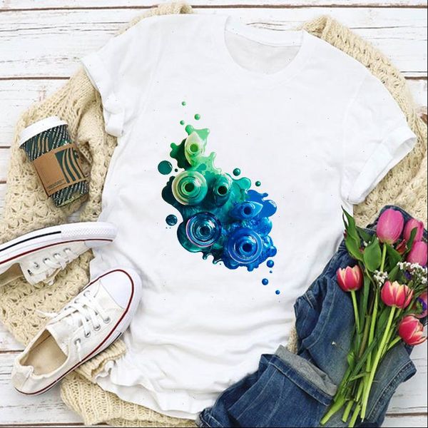 

women graphic 3d fashion splash vogue fashion finger nail summer t shirt lady womens clothing clothes tee female t shirt, White