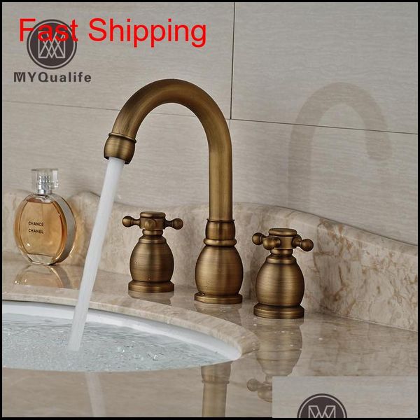 

antique brass dual handle basin faucet widespread 3 hole bathroom qyljzq dh_seller2010