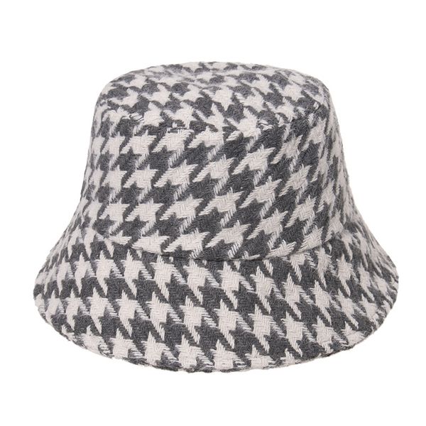 

hat womens autumn and winter new style fisherman hat thickened all-matching houndstooth japanese-style retro leopard print korean modern buc, Blue;gray
