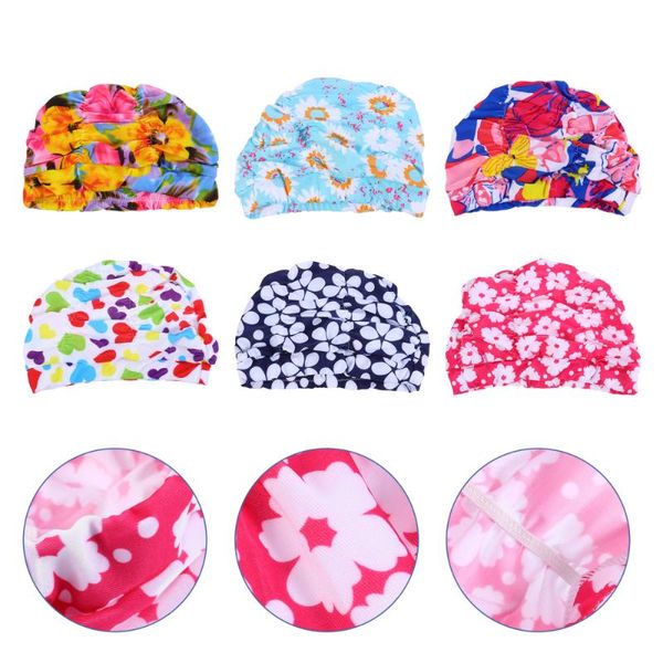 

swimming caps 6pcs flower pattern adults swim accessory (random pattern)