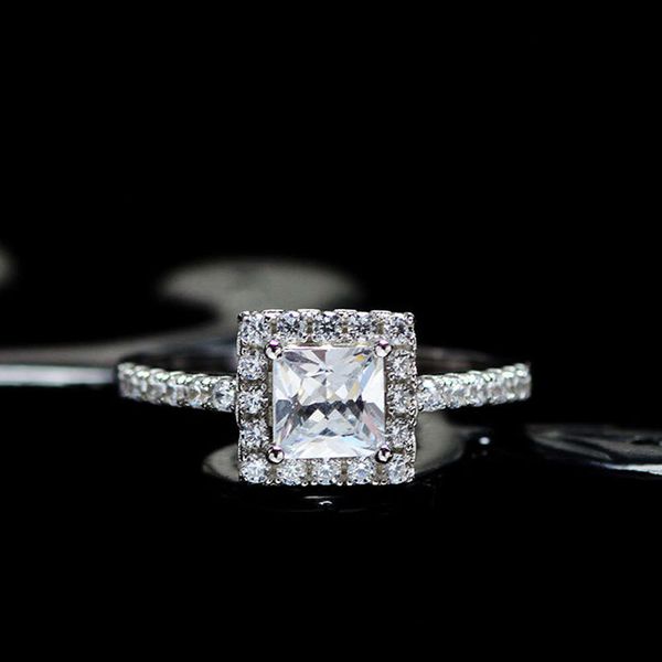 

hbp fashion shipai jewelry new plated imitation simple versatile princess square diamond 5mm zircon ring, Silver