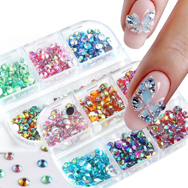 

nail art decorations 3d clear crystal flat shinning rhinestones for nails coloful charms accessories all manicure sa1923, Silver;gold