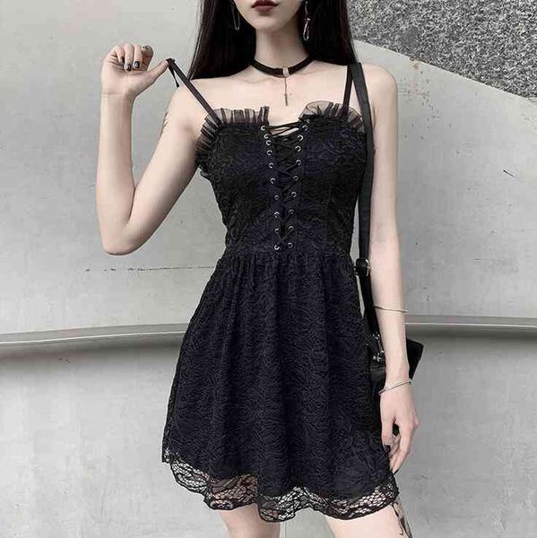 

magogo ins gothic sleeveless dark black dress womens mini dress, Black;gray