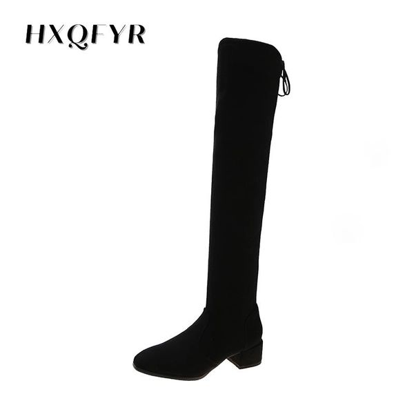 

boots winter thigh high for plus size women shoes chunky tall over the knee big 11 brown 10 long suede brand heel pointed toe, Black