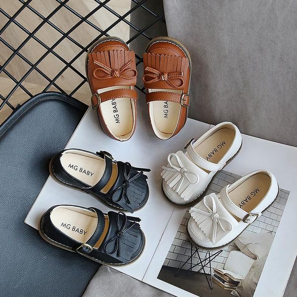

athletic & outdoor fashion kids girl shoes tassel bow children loafers non-slip pu leather infant baby shoe casual footwear, Black