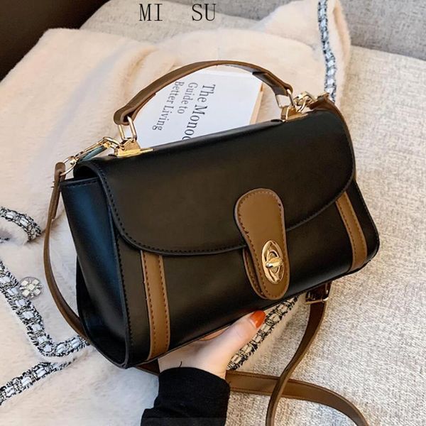 

shoulder bags contrast color square tote bag 2021 pu leather women's designer handbag capacity messenger