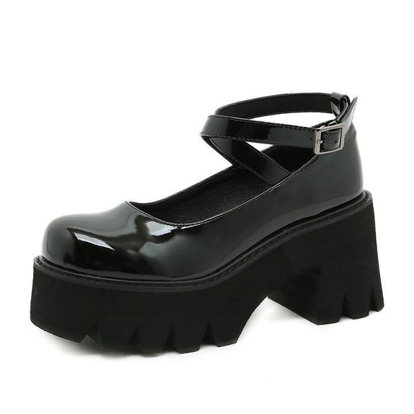 

dress shoes female mary jane large size 41 42 high heel platform ladies patent leather student japanese women, Black