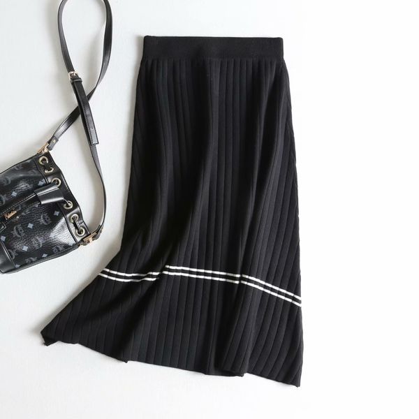 

women 2021 high spring waist skirts vintage knitting long faldas jupe femme beige black saia