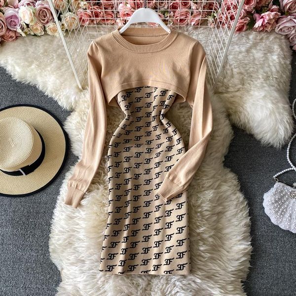 

casual dresses two piece sets maxi sling dress party bodycon high waist robe long sleeve knitting vestido midi elegante a line clothing, Black;gray