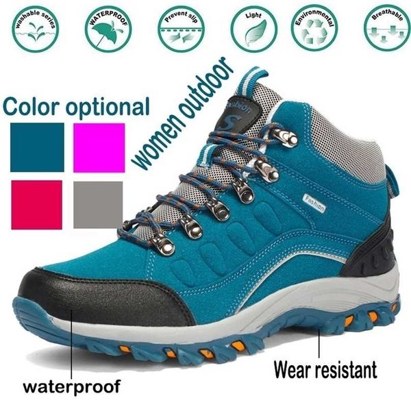 Unisex Açık Yürüyüş Ayakkabı Erkekler Kadınlar Için Dayanıklı Su Geçirmez Tırmanma Taktik Çizmeler Kaymaz Dağ Trekking Sneakers 211217