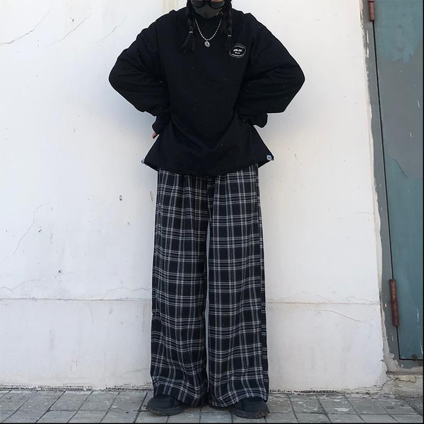 

zsiibo womens pants checked black loose hip hop pants women 2020 korean style plus size joggers women pants in a trousers women, Black;white