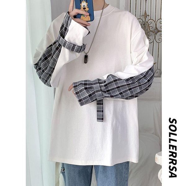 

men's t-shirts dark men high street sweatshirt versatile niche light luxury vintage long-sleeved t-shirt o-neck trendy streetwea, White;black