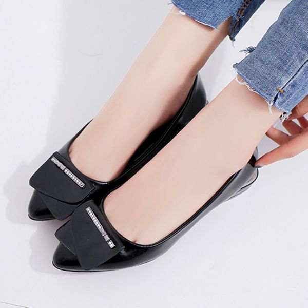 

Plus Size 34-41 OL Office Women Shoes Crystal Low Heel Dress Shoes Patent Leather Shoes Woman Boat zapatos mujer 6472Dress, Black