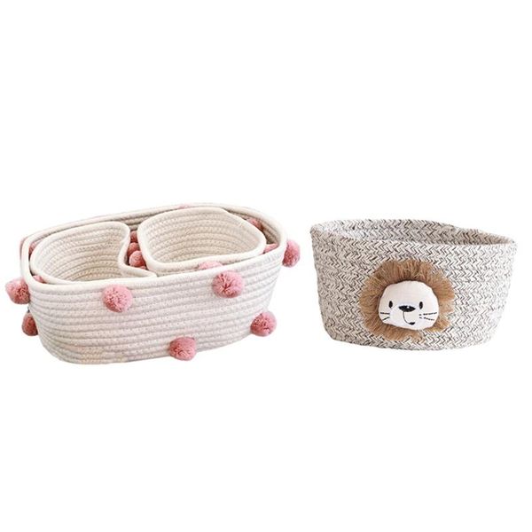 

storage baskets 4pcs cartoon animals woven basket - brown lion with deskpink