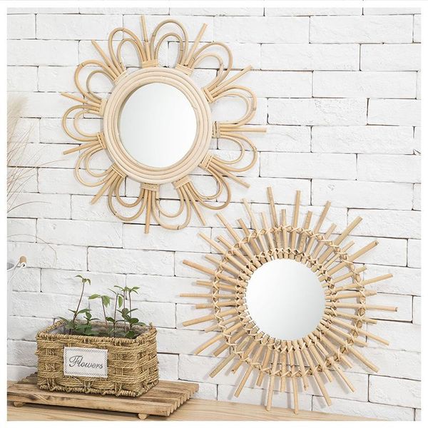 

mirrors wicker mirror wall nordic rattan hand-knitted decorative hanging decor for living room