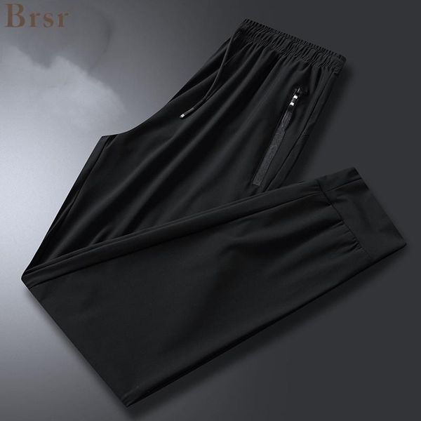 

men's pants summer ice silk thin casual nine point fashion sports band mouth air conditioning elastic loose pantalones hombre, Black