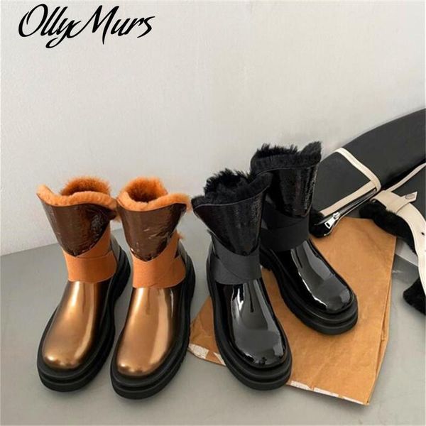 

boots ollymurs women's short round toe thick-soled real wool fashion party, Black