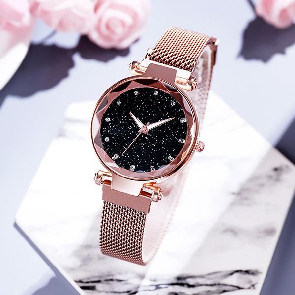 

wristwatches 2021 fashion women's luxury watches magnetic mesh belt starry star watch analog quartz wristwatch gold ladies clock, Slivery;brown