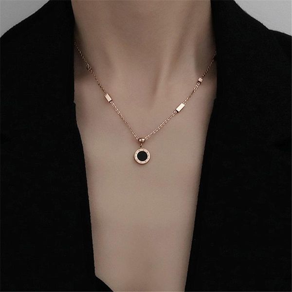 

chains korean butterfly in net red same titanium steel rose gold plated necklace female roman numeral round chain pendant, Silver