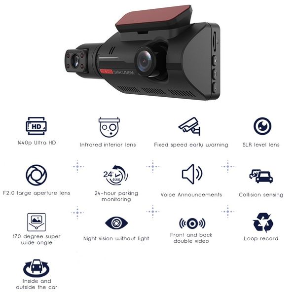 Carro DVR 2 Câmeras Lente NT96220 Chip FHD 3.0 polegadas Câmeras Câmeras Auto Video Recorder Recorder DVRs com infravermelho G-Sensor