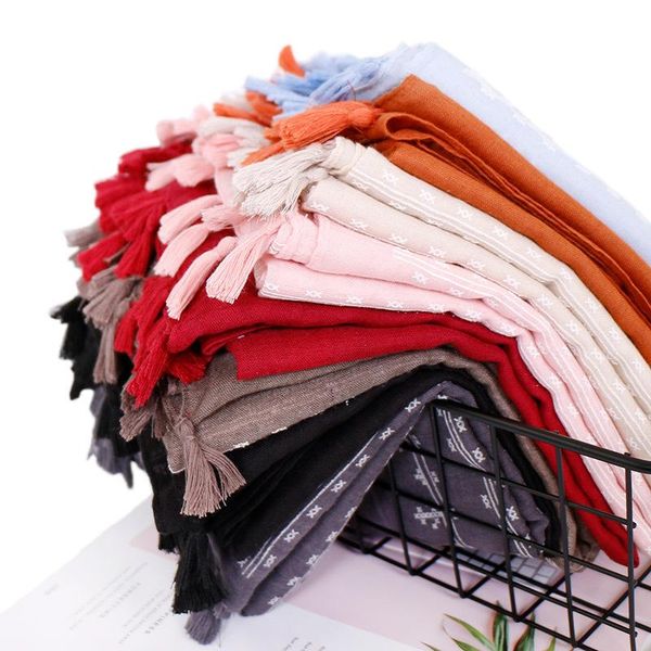 

scarves spring and autumn casual ladies fringed scarf wild cotton foam printing four seasons travel decorate floral, Blue;gray