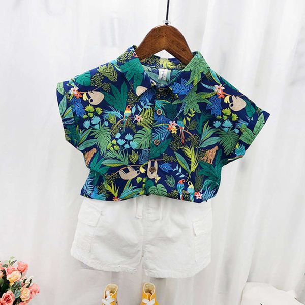 

baby's floral korean children's boy's short sleeve summer vacation shirt fashion, White
