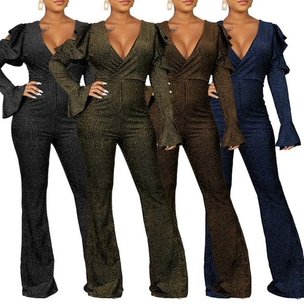 

women's jumpsuits & rompers casual fashion v-neck lurex striped jumpsuit, Black;white