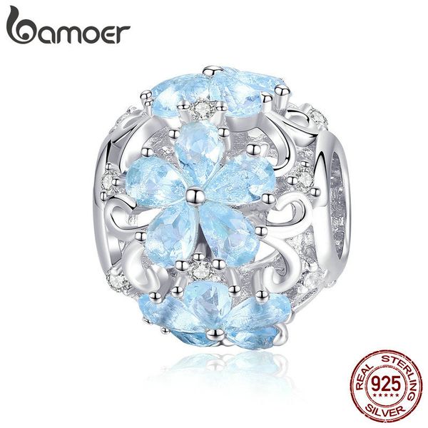 

bamoer winter collection 925 sterling silver elegant snowflake beads light blue cz charms fit charm bracelets diy jewelry scc941 q0531, Black