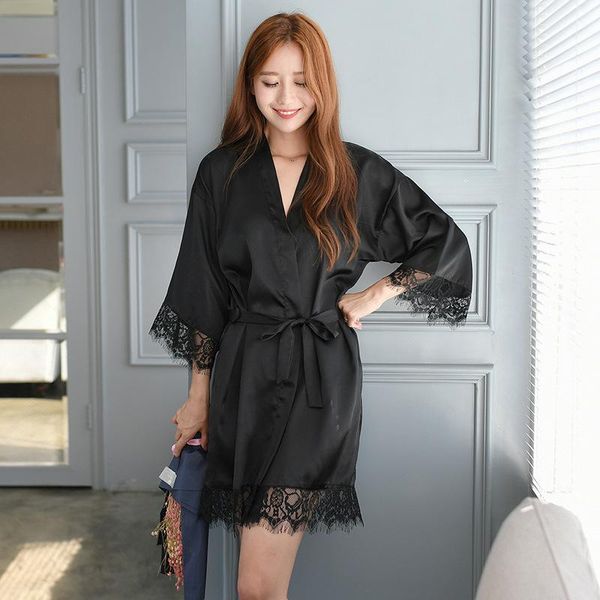 

women's sleepwear fzslcyiyi robe female bathrobe satin spring kimono silk bath women nightgown sleepwear&robe, Black;red