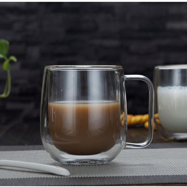 

wine glasses 2pcs/pack volume=350ml double-wall handle glass cup household coffee heat resistant transparent