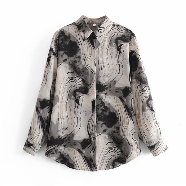 

women's knits & tees streetwear women ink painting printing shirts fashion ladies turn down collar chinese style female chic, White