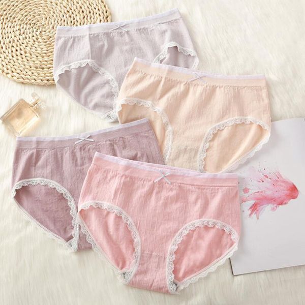 

women's panties underwear high waist briefs solid color breathable underpants seamless soft lingerie girls fashion lace, Black;pink