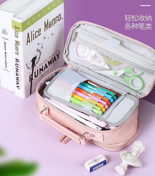 

pencil cases three-layer canvas case large-capacity stationery storage box korean bag simplicity school supplies