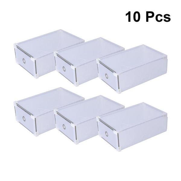 

10pcs plastic crate storage clear drawer shoe boxes stackable foldable shoes case home wardrobe thicken shoebox size 31*20*11cm