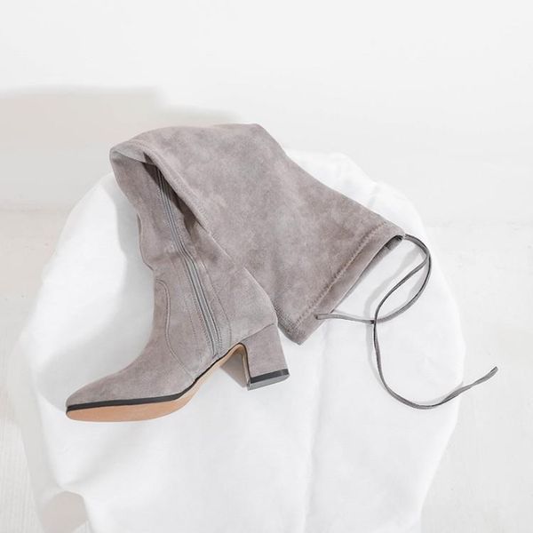 

boots gpokhds 2021 women over the knee kid suede winter short plush round toe gray color high heels size 34-40, Black