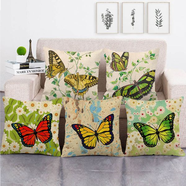 

45cm*45cm butterfly and watercolor flowers high quanlity cushion cover linen/cotton sofa pillow cover decorative pillow case