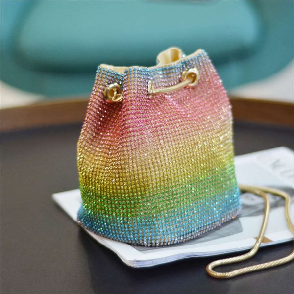 

niche personality slung one shoulder water drill king bag female chain handbag color net bucket bag