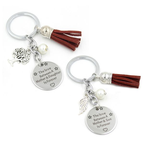 

stainless steel keychain tassel keychain the love between a mother and daughter is forever keychain mother gifts from daughter son, Slivery;golden
